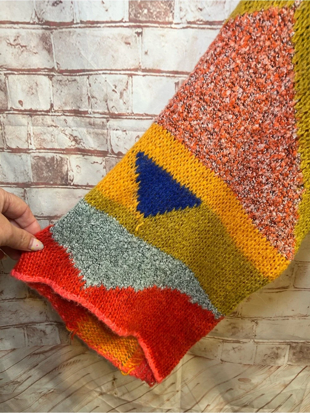 Moon & Madison Colorful Playful Patchwork Oversized Knit Sweater Cozy Boho Funky - Picture 9 of 10